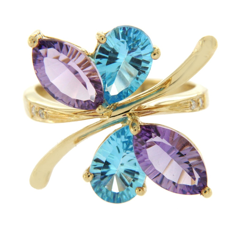 Luxo Jewelry Amethyst & Blue Topaz Diamond Ring